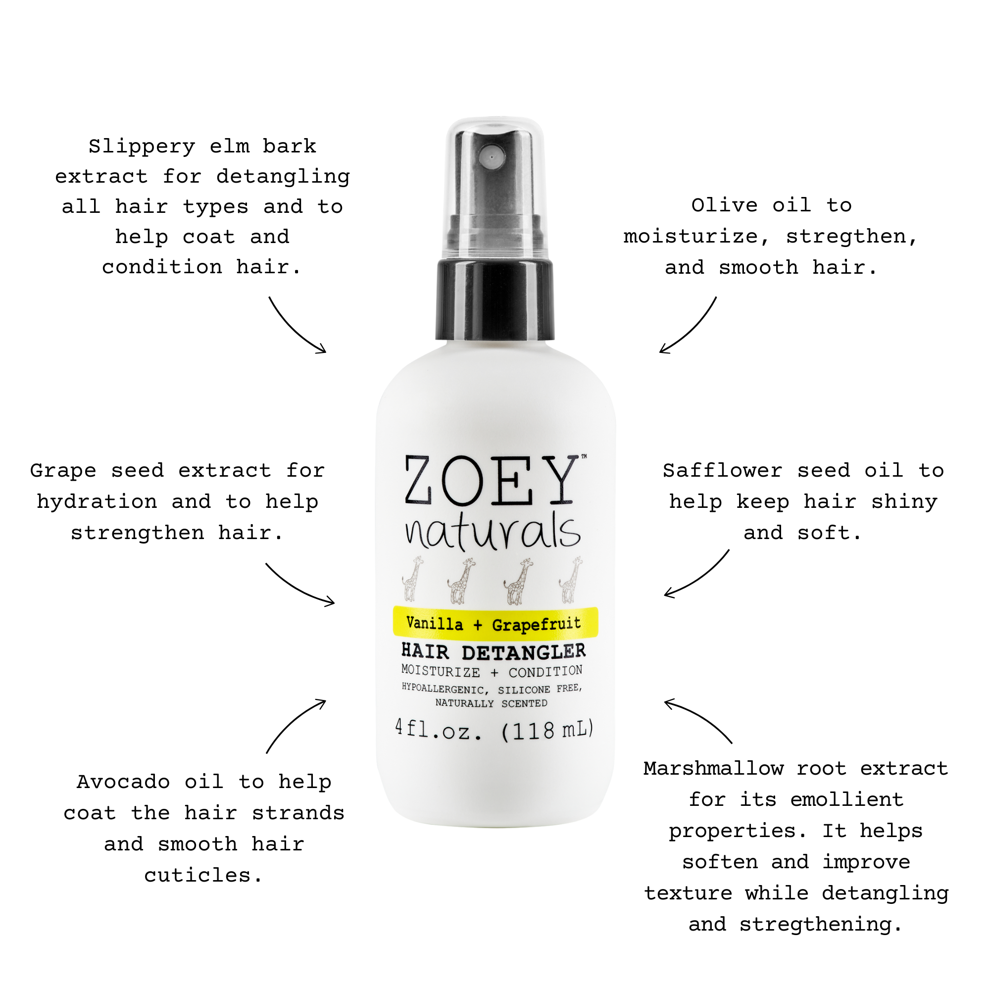 Zoey Naturals Vanilla Grapefruit Hair Detangler